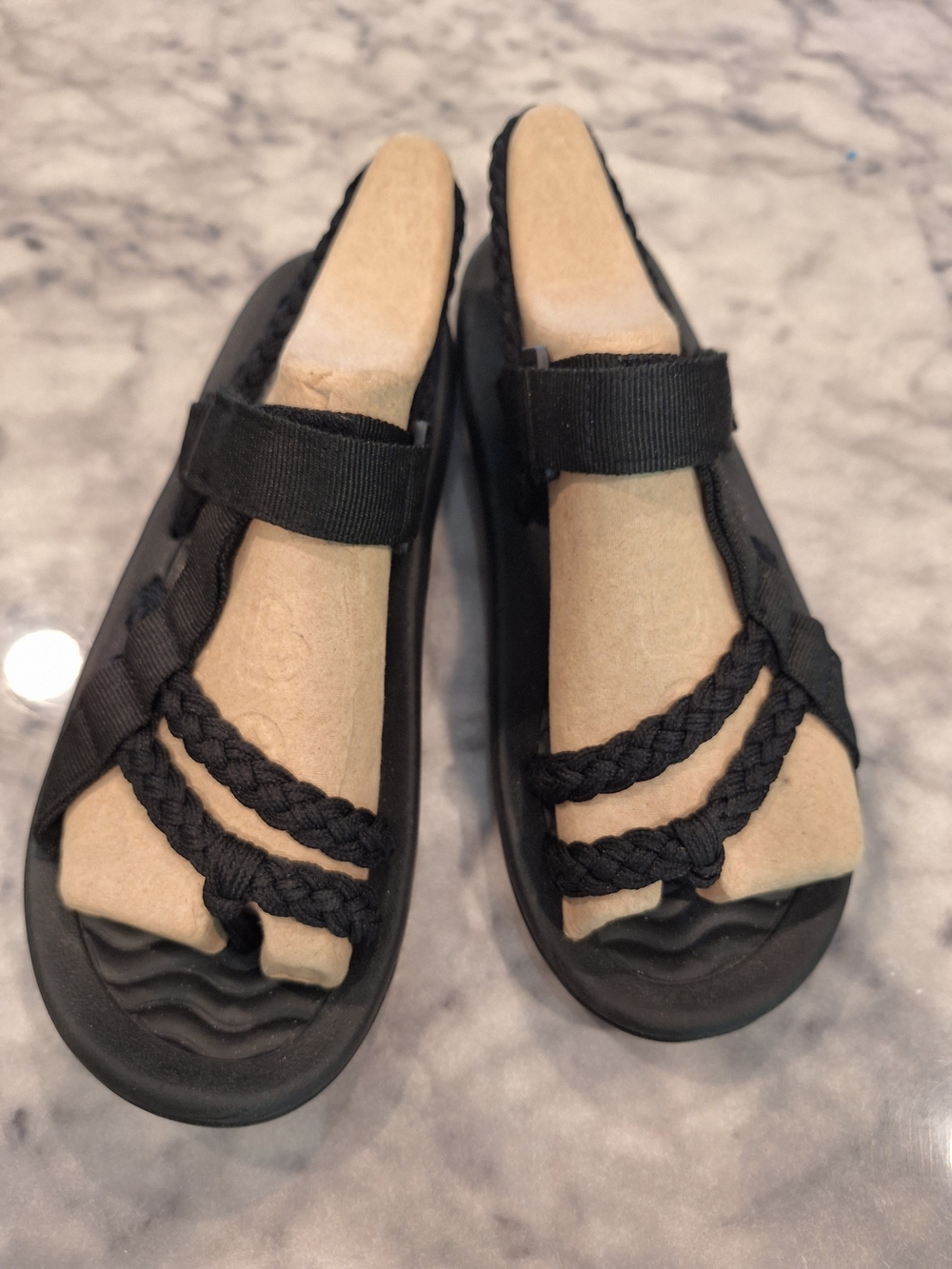 Black Braided Strappy Women’s Sandals - Comfortable Everyday Wear 12M.New